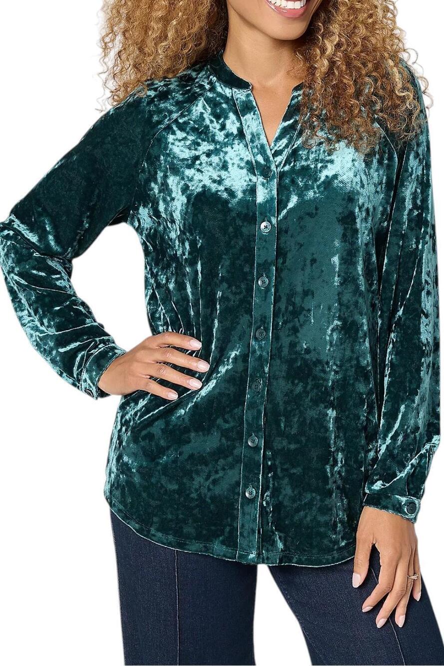 Belle Boho by Kim Gravel Women's Crushed Velvet Long Slv Forest - Regular
